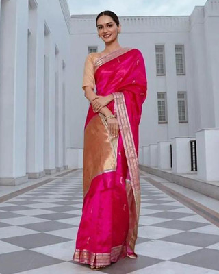 Sariya Woven Banarasi Silk Blend, Jacquard Saree(Pink, Grey)