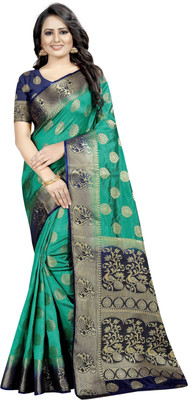 FINE WEAR Self Design Banarasi Cotton Silk, Jacquard Saree(Multicolor)