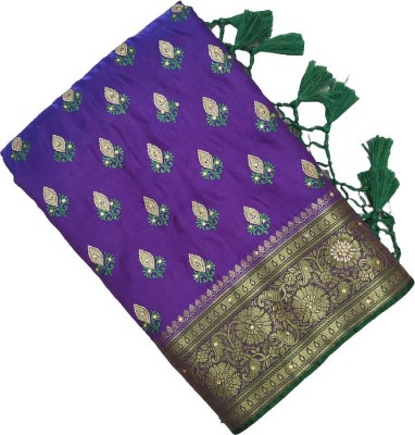 Faizan Sarees Embroidered Banarasi Satin Saree(Purple)