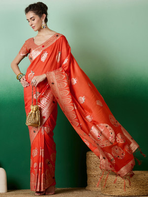 Suha Woven Banarasi Art Silk Saree(Orange)
