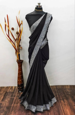 Apnisha Solid/Plain Bollywood Georgette Saree(Black)