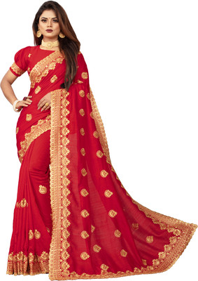 b bella creation Embroidered Bollywood Georgette Saree(Red)