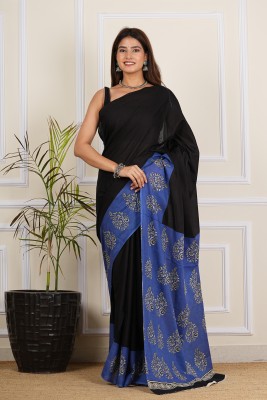 Suruchi Printed, Blocked Printed Daily Wear Cotton Blend, Cotton Silk Saree(Black)