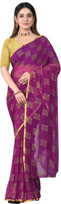 RHEY Printed Bollywood Chiffon Saree(Purple)