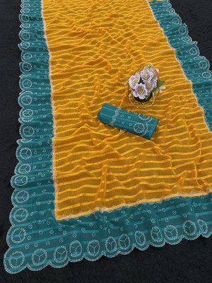KHRITI FAB Embellished Bollywood Georgette Saree(Light Blue, Yellow)