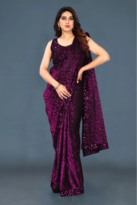 Heerali Embellished Bollywood Lycra Blend Saree(Magenta)