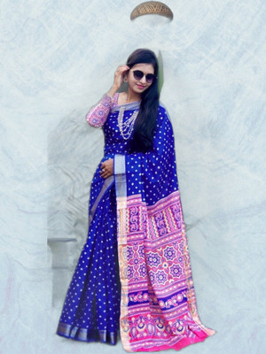 baratheon Printed Bollywood Cotton Blend Saree(Blue)