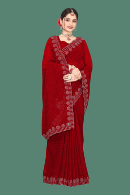 Shiv Febric Embellished Bollywood Chiffon Saree(Red)
