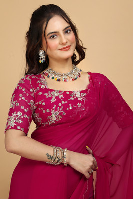 K 5 FASHION Embroidered Bollywood Georgette Saree(Pink)