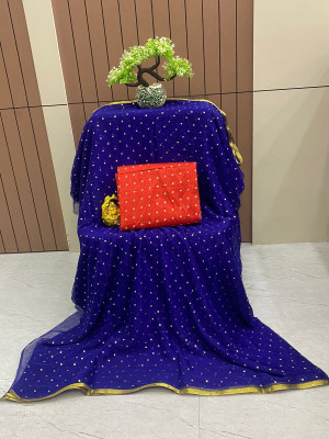 HouseOfCommon Embellished Bollywood Polyester Saree(Dark Blue)