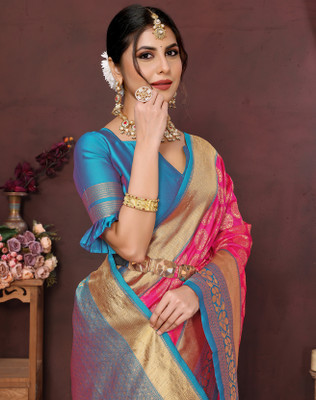 YASHIKA Woven Kanjivaram Art Silk Saree(Pink)