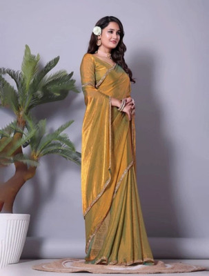 PRTRENDZ Woven Kanjivaram Chiffon, Pure Silk Saree(Gold)