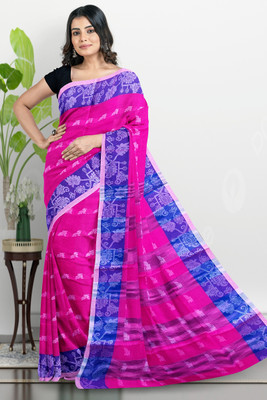 PRANATI ENTERPRISE Printed, Self Design, Woven Tant Pure Cotton Saree(Pink)