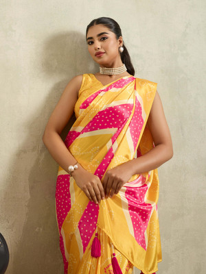 Rachna Digital Print Bollywood Satin Saree(Yellow)