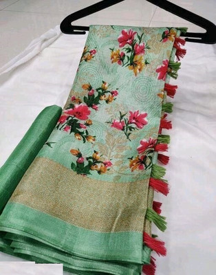 YASHIKA Printed Bollywood Silk Blend Saree(Green)