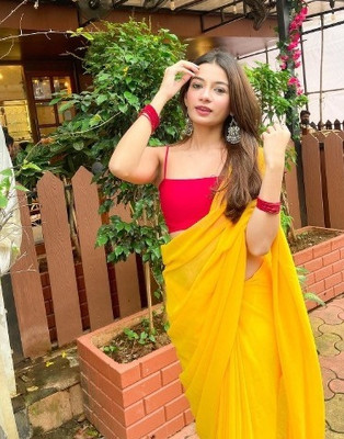 Anand Sarees Solid/Plain Bollywood Georgette Saree(Yellow)