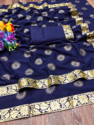 maayro Printed Bollywood Chiffon Saree(Dark Blue)