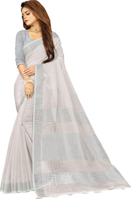 AARVI FASHION Woven Daily Wear Linen Saree(White)