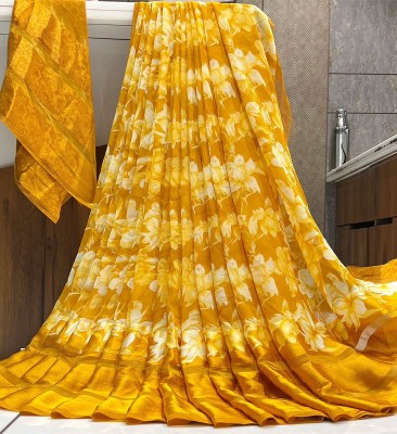 MM VENTURE Floral Print Daily Wear Georgette Saree(Yellow)