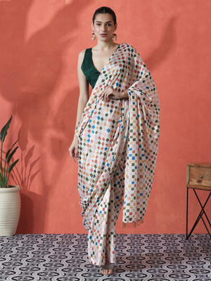 Sangria Printed Daily Wear Satin Saree(Cream)