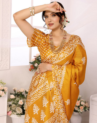 YASHIKA Polka Print Assam Silk Art Silk Saree(Yellow)