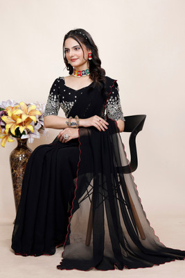 ShiniTrendz Embroidered, Solid/Plain Bollywood Georgette Saree(Black)