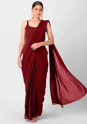 3Buddy Fashion Solid/Plain Daily Wear Georgette Saree(Maroon)