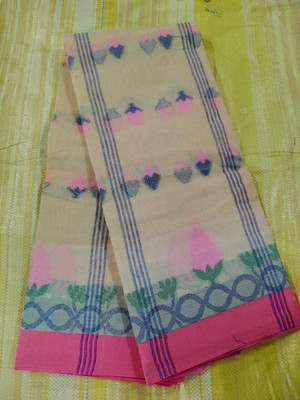 Ghosh handloom Printed Tant Cotton Blend Saree(Orange)