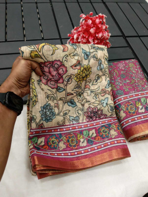 Gajal Printed Kanjivaram Pure Cotton, Cotton Linen Saree(Multicolor)