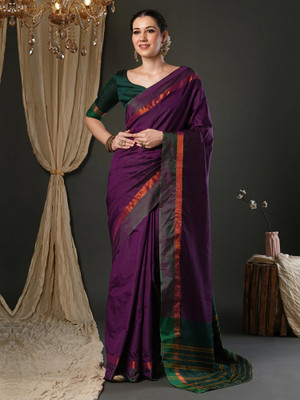 Sareemall Color Block Daily Wear Cotton Silk Saree(Magenta)