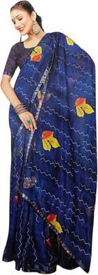 AGANTUK Floral Print Daily Wear Chiffon Saree(Blue)
