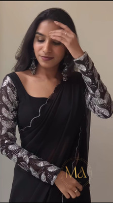 Jay Gopal Tex Embroidered Mysore Georgette Saree(Black)