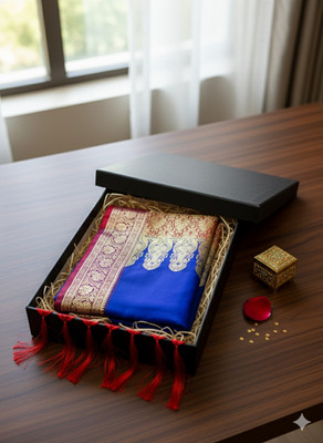 Kalika Fashion Woven, Self Design Banarasi Pure Silk Saree(Blue)