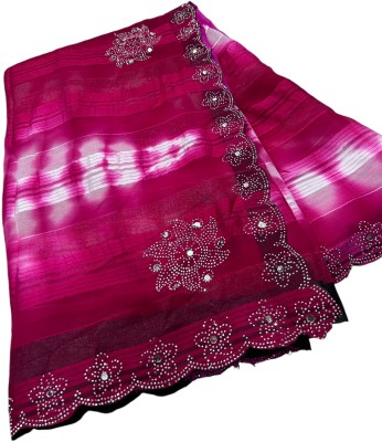 Stylish Sarees Printed, Striped, Hand Painted Hand Batik Georgette Saree(Pink)