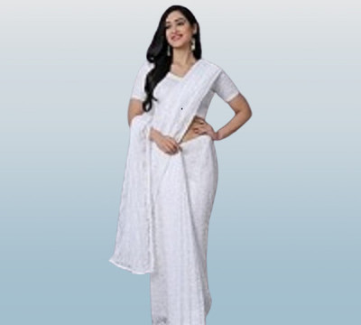 SwiftStyle Solid/Plain Bollywood Net Saree(White)