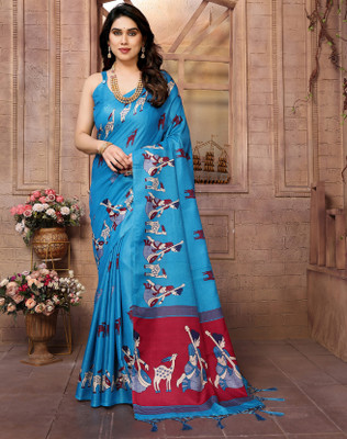 YASHIKA Printed Banarasi Art Silk Saree(Blue)