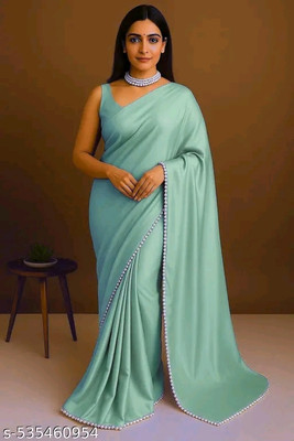 ICEBERGEXIM Solid/Plain Bollywood Satin Saree(Dark Green)
