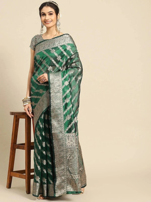 SHRIMAY Floral Print Bollywood Net, Organza Saree(Light Green)
