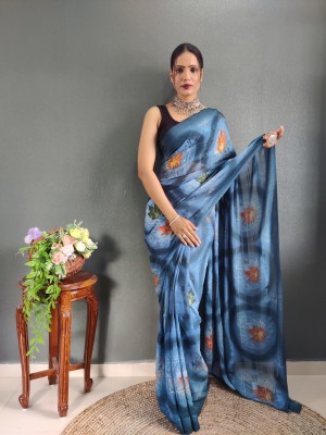 ZILVIRA Striped, Applique Bollywood Georgette Saree(Light Blue)