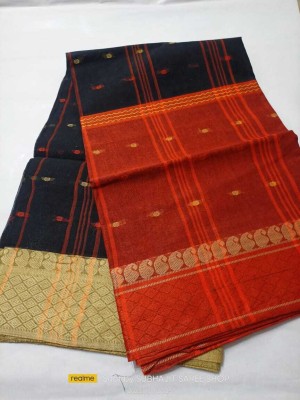 Moumitasaree Solid/Plain Tant Pure Cotton Saree(Black)