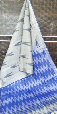 Dikshashree Printed Ikkat Cotton Blend Saree(Blue, Grey)