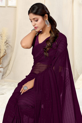MIRCHI FASHION Solid/Plain, Embellished Bollywood Georgette Saree(Magenta)