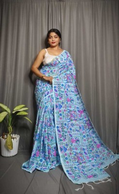 NAMITASAREES Digital Print Handloom Pure Cotton Saree(Light Blue)