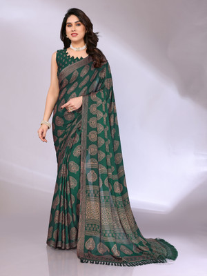Divastri Printed, Blocked Printed Daily Wear Chiffon, Georgette Saree(Green)