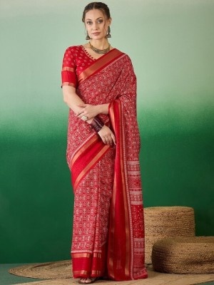 Vraggi Printed Bollywood Cotton Silk Saree(Red)