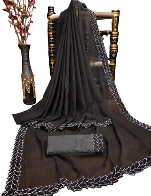 MITRACREATION Embroidered Bollywood Georgette Saree(Black)