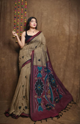 binita Self Design Sambalpuri Cotton Blend Saree(Beige)