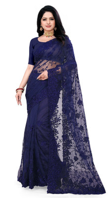 HouseOfCommon Self Design Bollywood Net Saree(Blue)