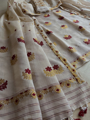 Sheden Lopez Creation Embroidered Mekhela Chador Pure Cotton Saree(Multicolor)