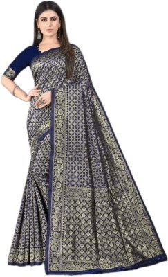 Sidhidata Self Design, Woven, Temple Border Banarasi Jacquard, Silk Blend Saree(Dark Blue)